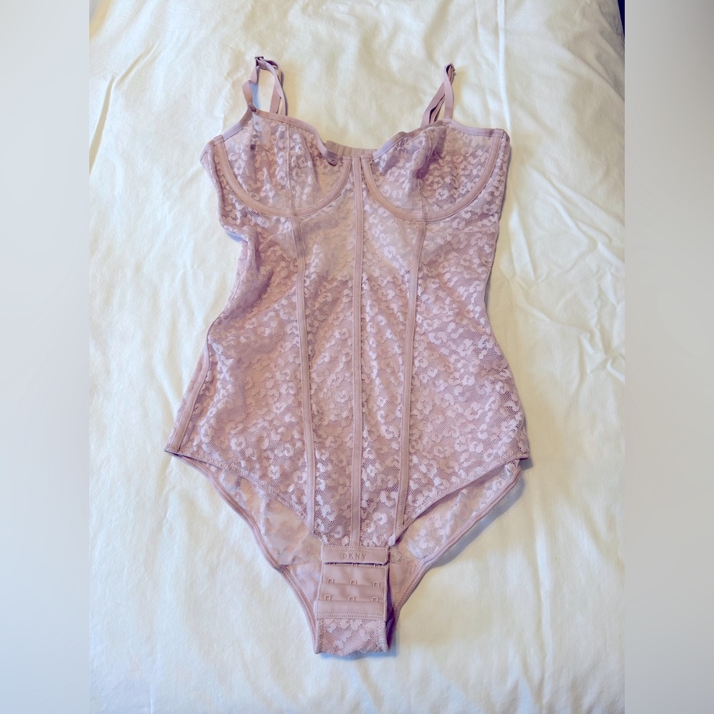 NWT - DKNY lace bodysuit pink leopard print size S